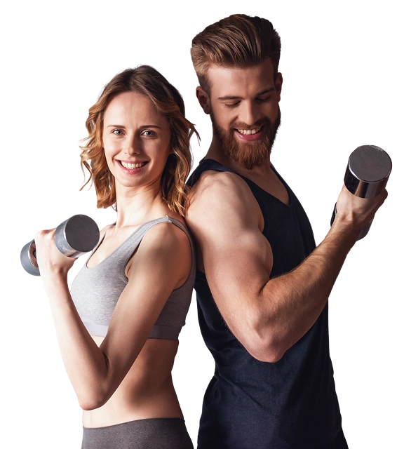 Man and Woman using Dumbbells